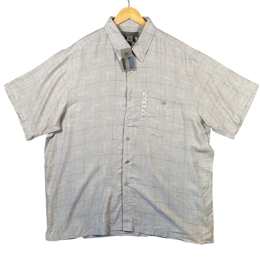 R&R CASUALS Men's XXL Beige Plaid Short Sleeve‎ Button Up Shirt